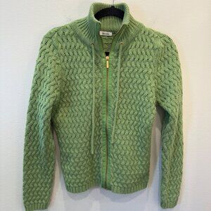 QVC Liz & Co Women Full Zip Cable Knit Sweater Size Med Lime Green Heavy Weight